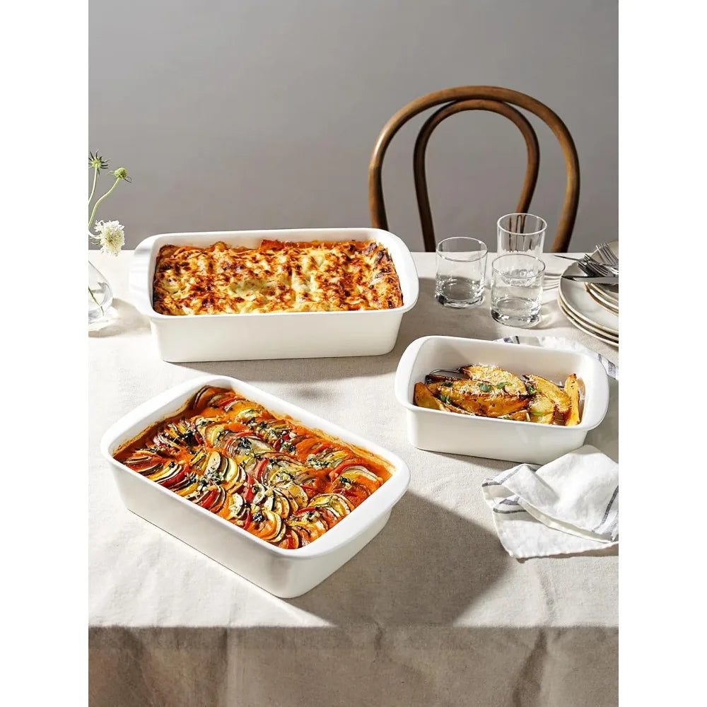 13.7”x9.6” Ceramic Baking Dish Set with Roasting Racks, Large Lasagna Pan with Handles, Set of 3, Bakings Dishes & Pans - Cooky Kitchenware