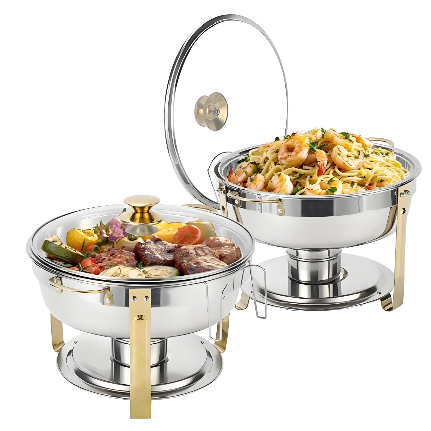 2/4/6 Pack Stainless Steel Chafing Dish Buffet Chafer Pan Round Catering Warmer w/Glass Lid for Party Banquet - Cooky Kitchenware