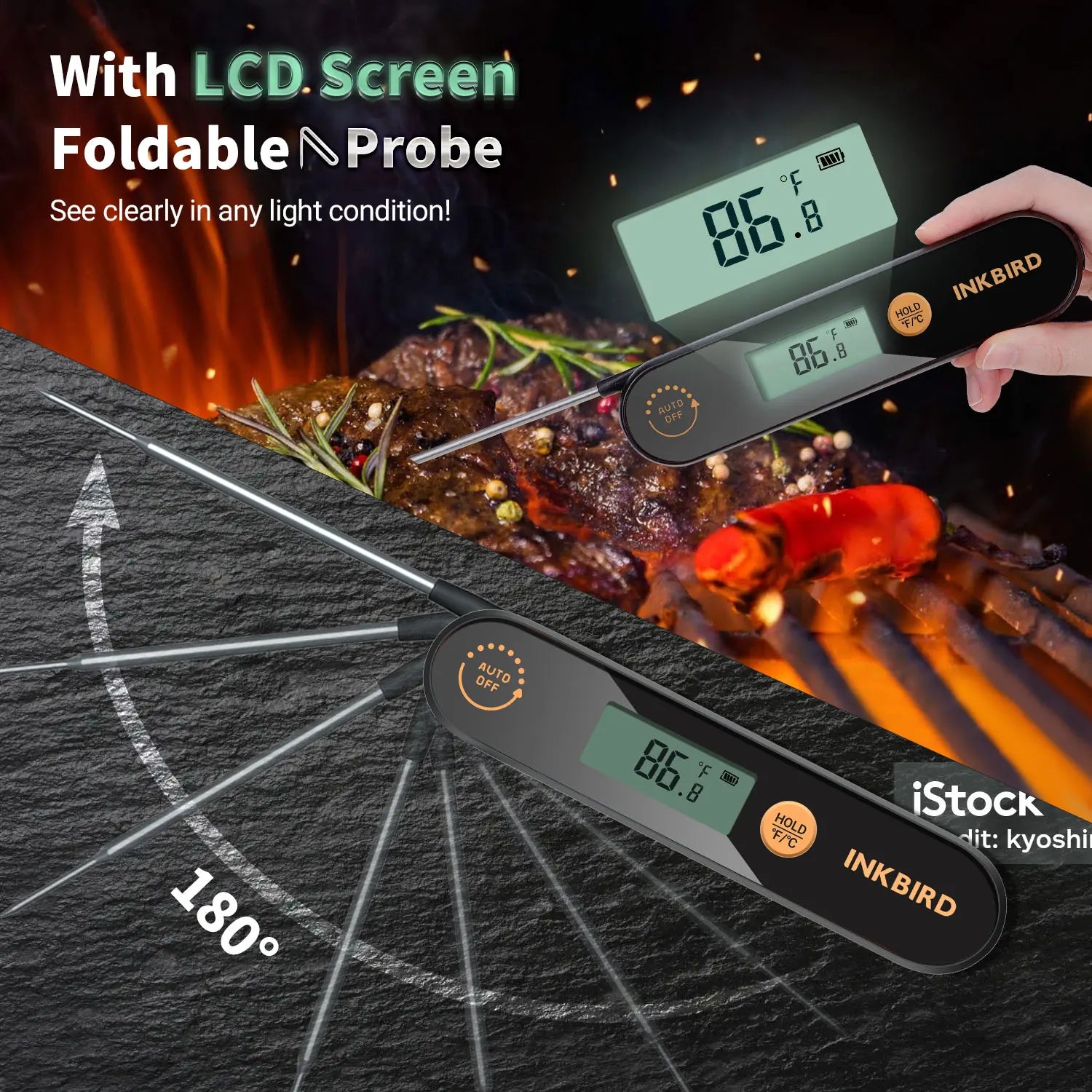 INKBIRD Waterproof Digital Meat Thermometer Backlight Folding Barbecue Kitchen Cooking Instant Readin Thermometer For Grilling - Cooky Kitchenware