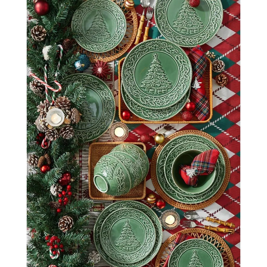 8 Inch Green Ceramic Christmas Tree Salad Plates Set for Holiday Meals Ideal for Pasta Side Dishes and Desserts Dishwasher and - Cooky Kitchenware