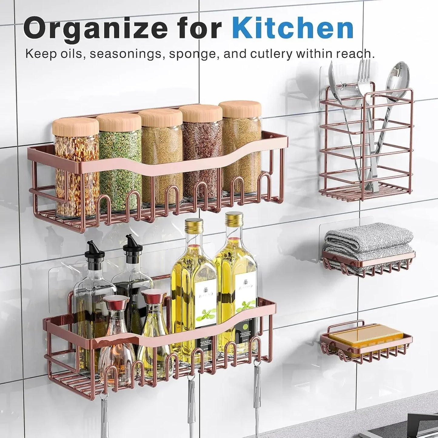 Shower Caddy 5 Pack,Adhesive Shower Organizer for Bathroom Storage&Home Decor&Kitchen,No Drilling,Large Capacity,Rustproof - Cooky Kitchenware