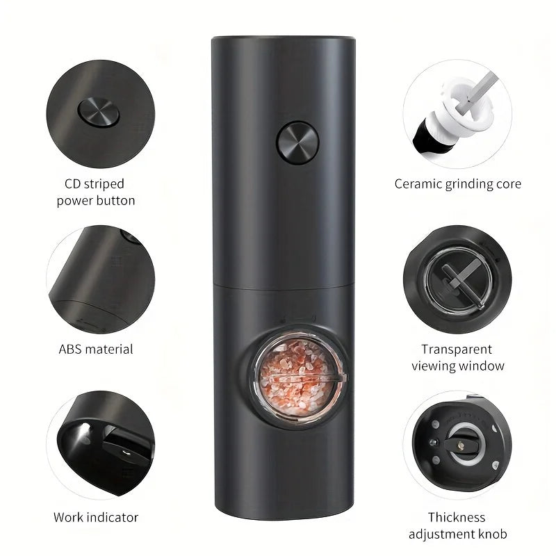 C009-Black 2pc Electric Pepper Grinder with  Base - Automatic Grinder for Black Peppercorns and Sea Salt, Durable & Efficient Ki - Cooky Kitchenware