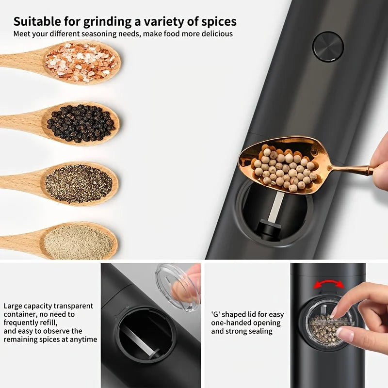C009-Black 2pc Electric Pepper Grinder with  Base - Automatic Grinder for Black Peppercorns and Sea Salt, Durable & Efficient Ki - Cooky Kitchenware