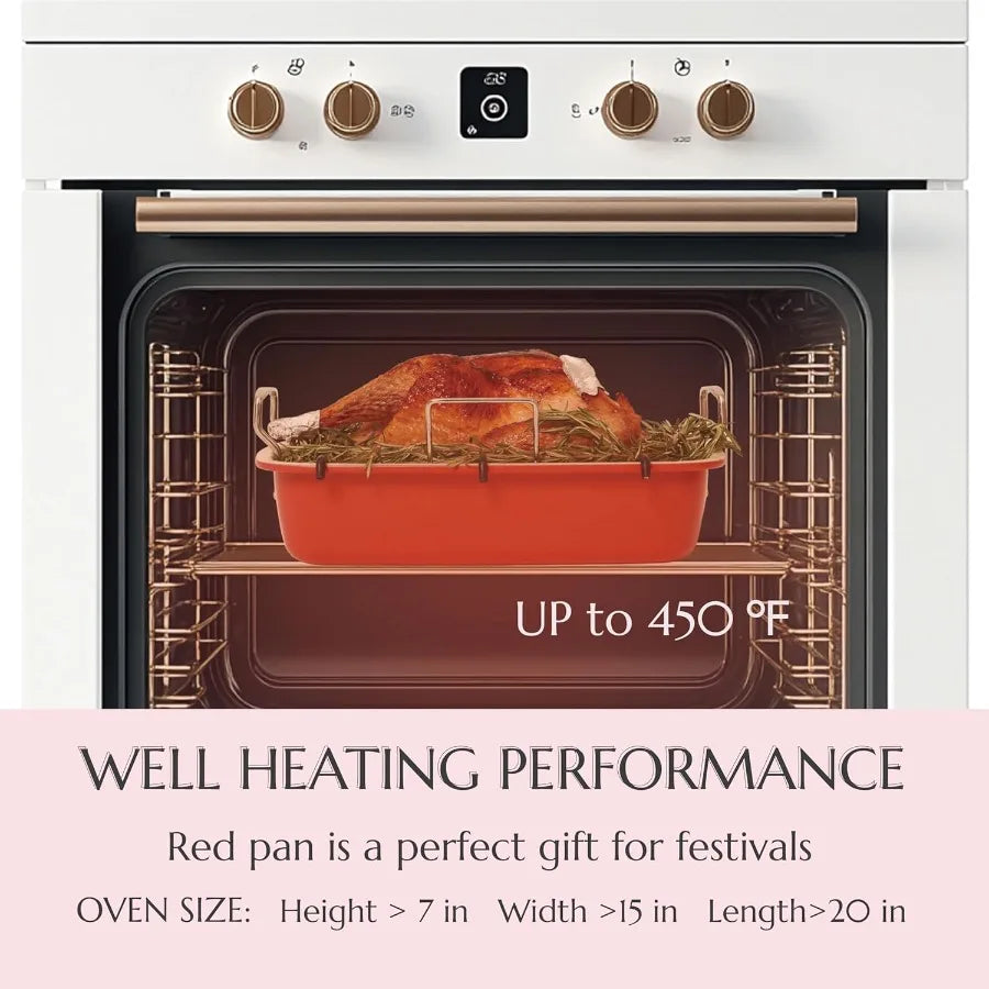 Turkey Roasting Pan with Rack UShaped Large 17.3 x 14.6 Inch Nonstick Roaster Pan for 25 lb Turkey or Chicken Deep Oven Tray 0.