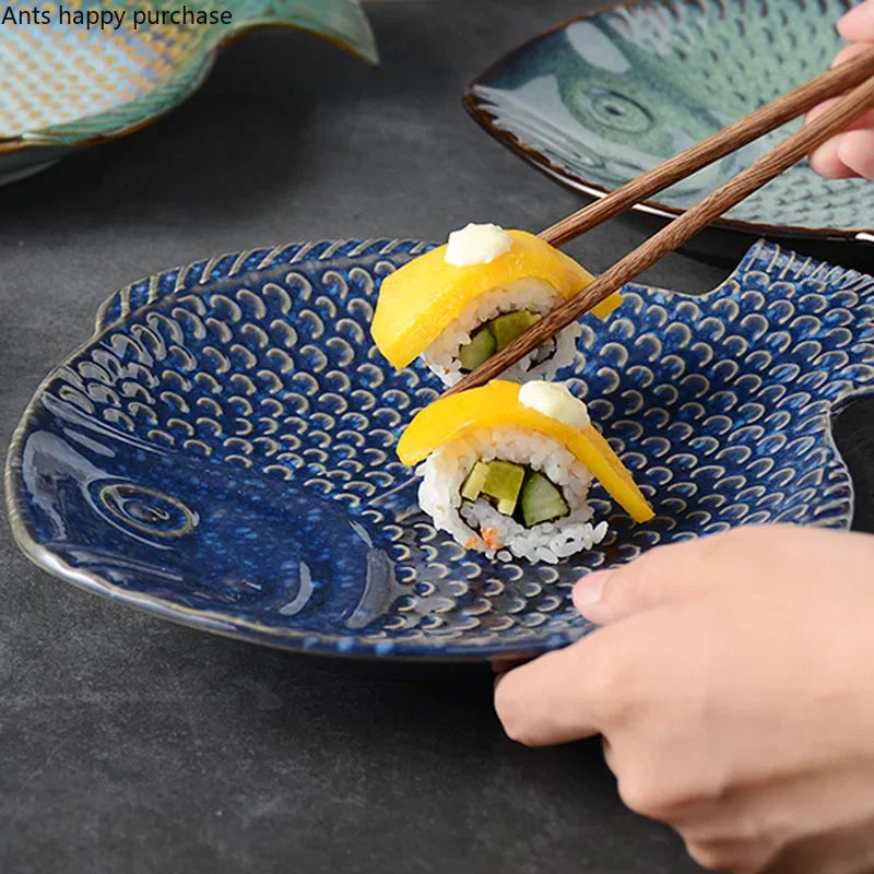 Fish Shape Ceramic Dinner Plate Sushi Plate Fruit Tray Salad Bowl Soup Plate Steak Plate Sashimi Dish Dessert Bowl Snack Dish - Cooky Kitchenware