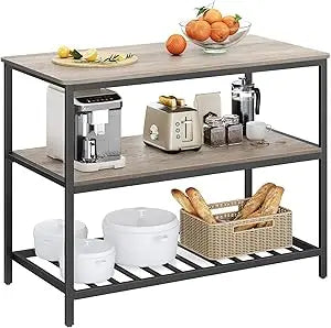 Kitchen Island with 3 Shelves, 47.2 Inches Width Kitchen Shelf with Large Worktop, Stable Steel Structure, Industrial, Easy to - Cooky Kitchenware