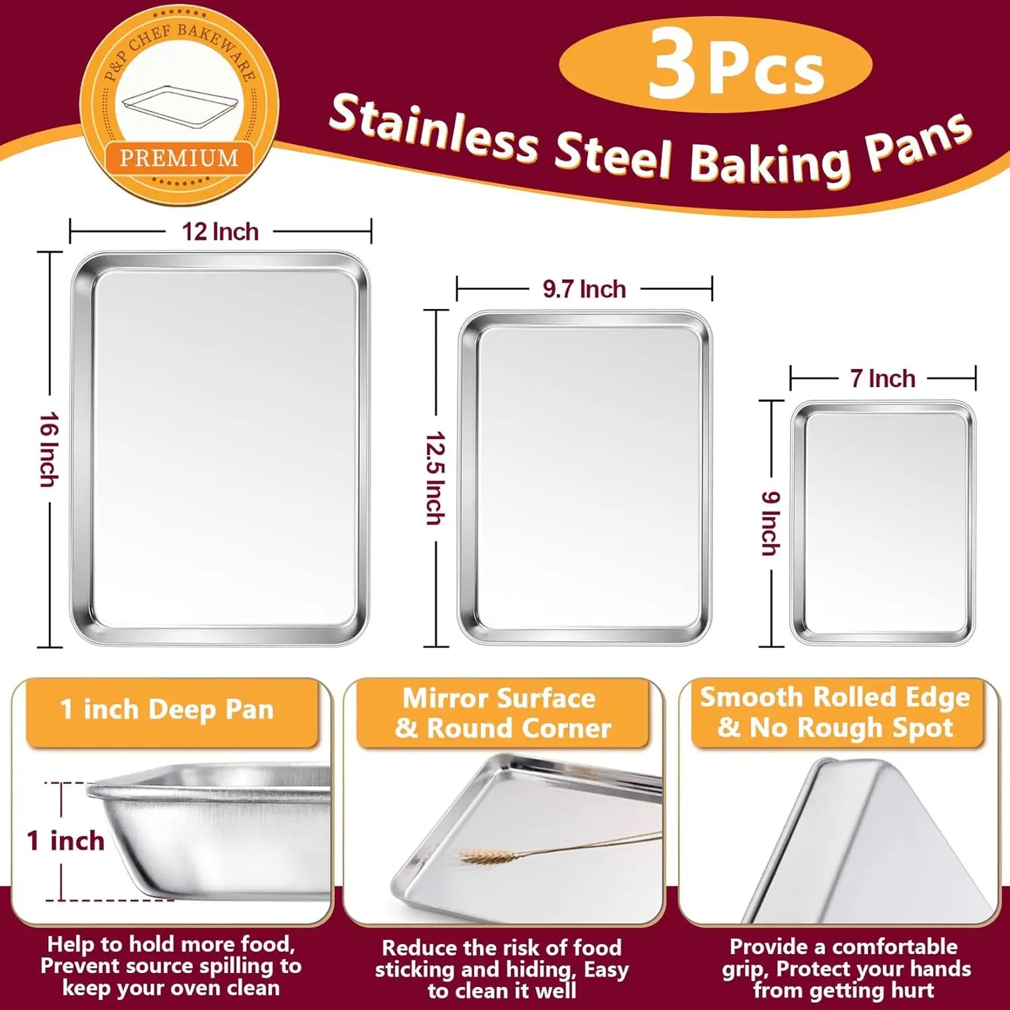 Baking Sheet And Ra Set, Stainl Steel Cookie Sheets Oven Baking Pans Trays With Cooling Racks For Cooking & Roasting, - Cooky Kitchenware