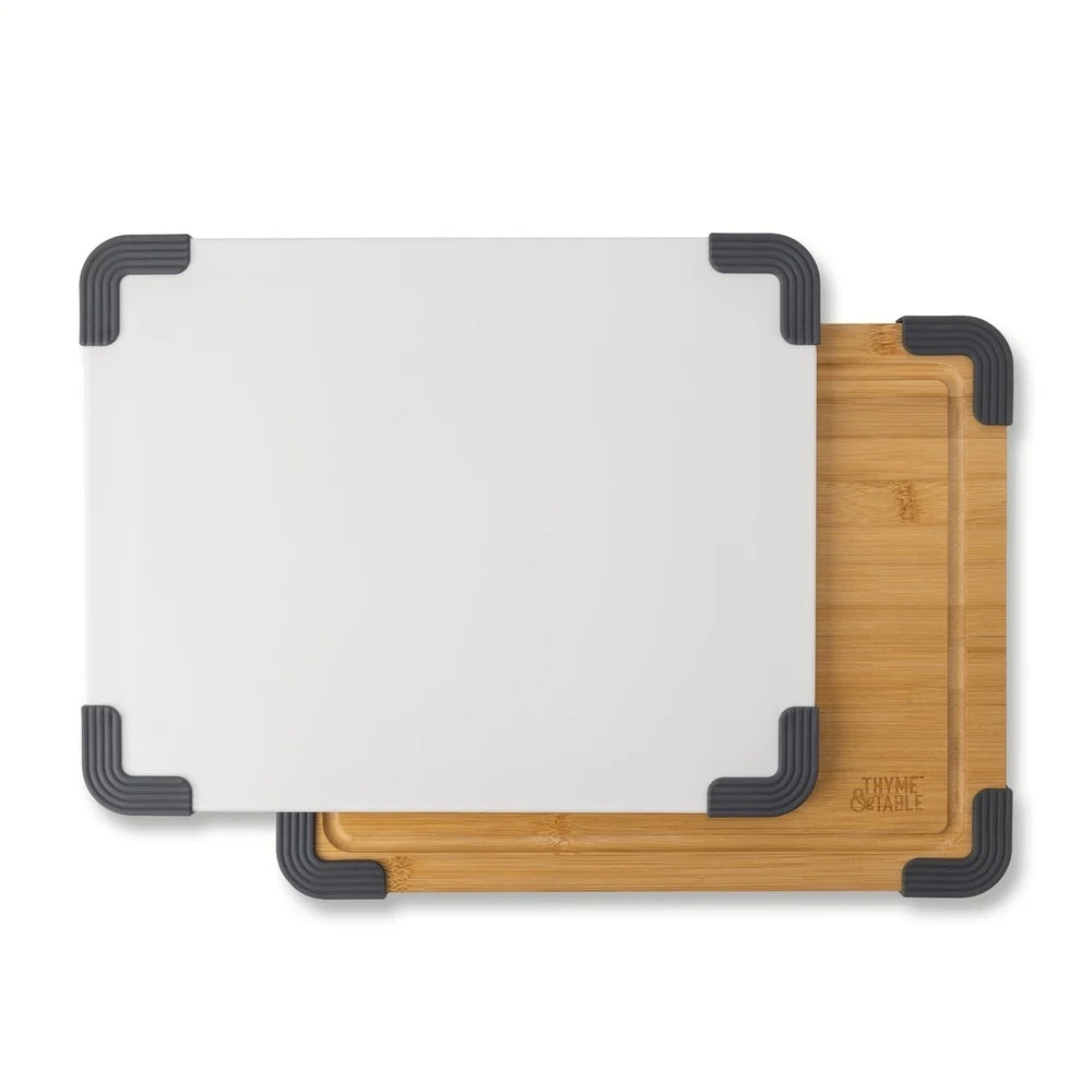 2-Piece 11x14 Cutting Board Set Poly Bamboo Non-Slip Juice Wells Durable Kitchen Prep Dual-Sided Use Blade-Friendly Surface - Cooky Kitchenware