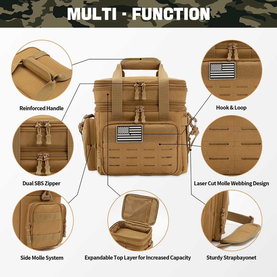 Tactical Lunch Box Expandable 18L Insulated Cooler Bag Leak Proof Lunch Bag for Work Camping Outdoor Picnic MOLLE Weave Strap - Cooky Kitchenware