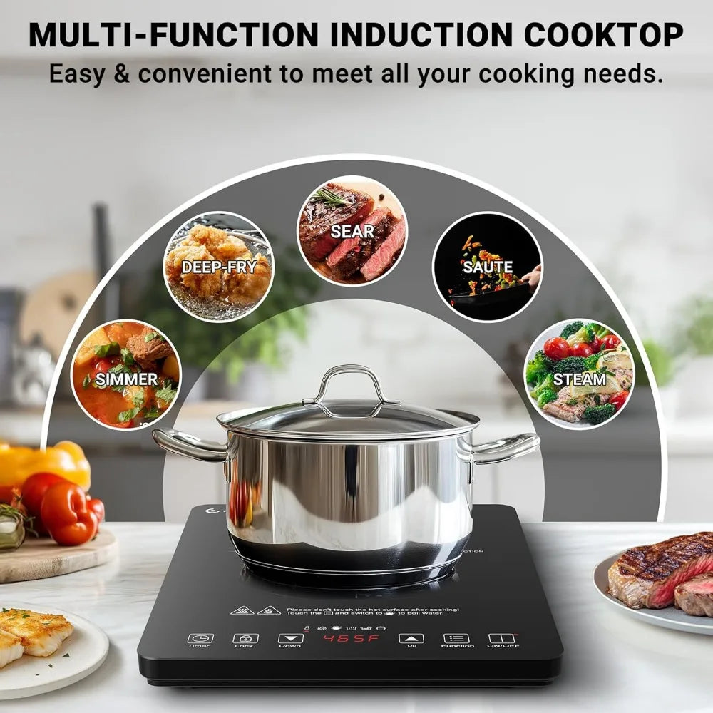 Portable Induction Cooktop with 20 Power and Temperature Levels 1800W Hot Plate Burner with 5.9-Inch Heating Coil Low Noise Compact Stove - Cooky Kitchenware