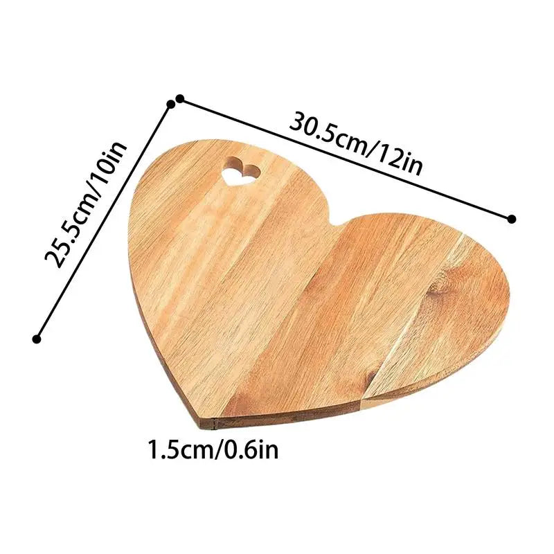 Heart Shaped Cutting Board Cheese Serving Platter Wood Bread Board for Kitchen Food Prep Meats Butter Serving Platter Tray - Cooky Kitchenware