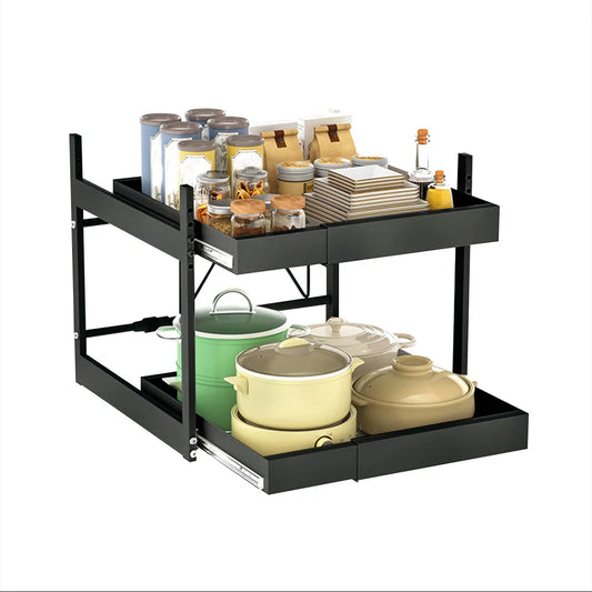 2 Tier Under Sink Sliding Cabinet Basket Organizer Drawer Pull Out Cabinet Multi-Purpose Sink Organizer for Bathroom Kitchen - Cooky Kitchenware