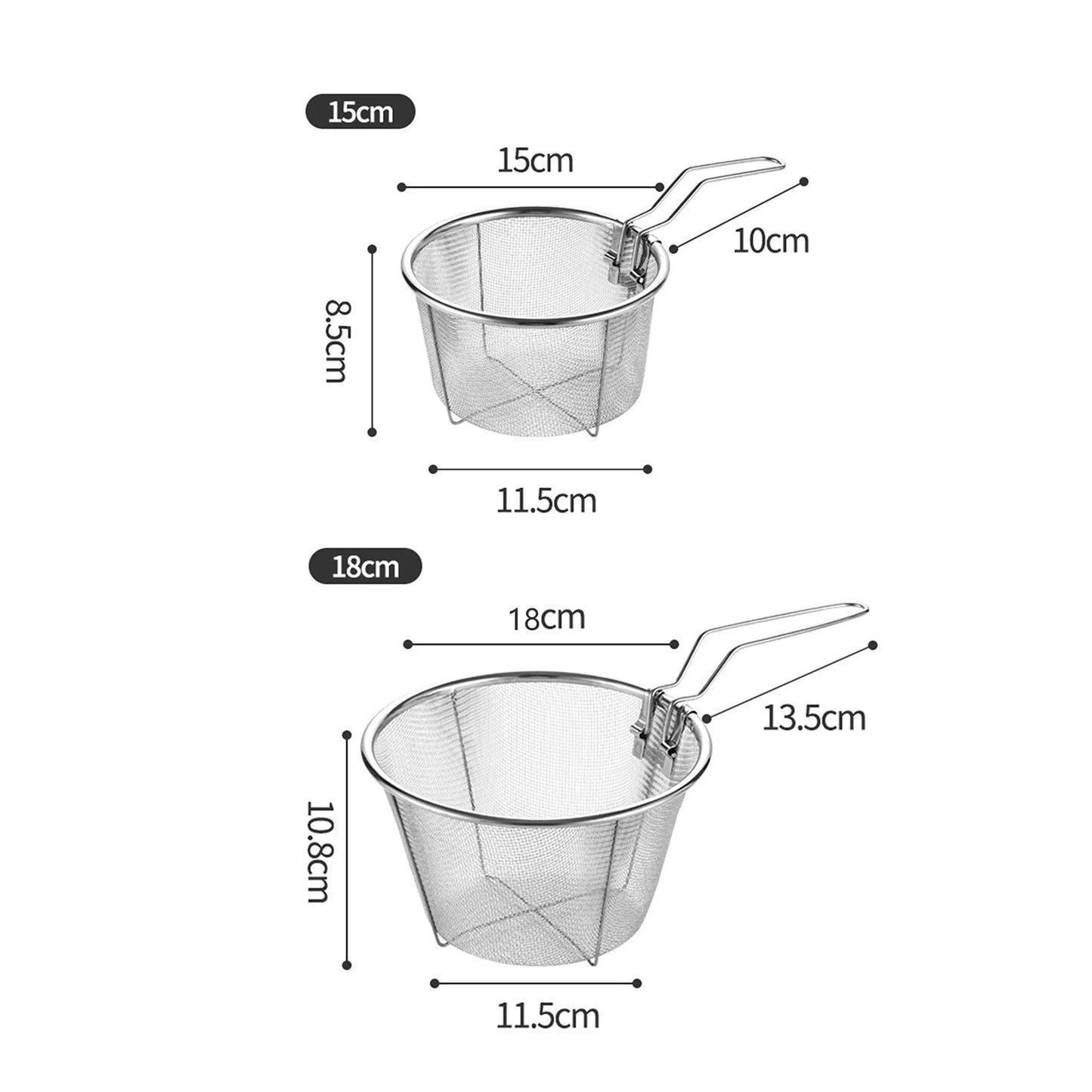 15/18cm Frying Net Filter Stainless Steel Round Vegetable and Fruit Drain Basket Multifunctional Kitchen Tools for Home Cooking