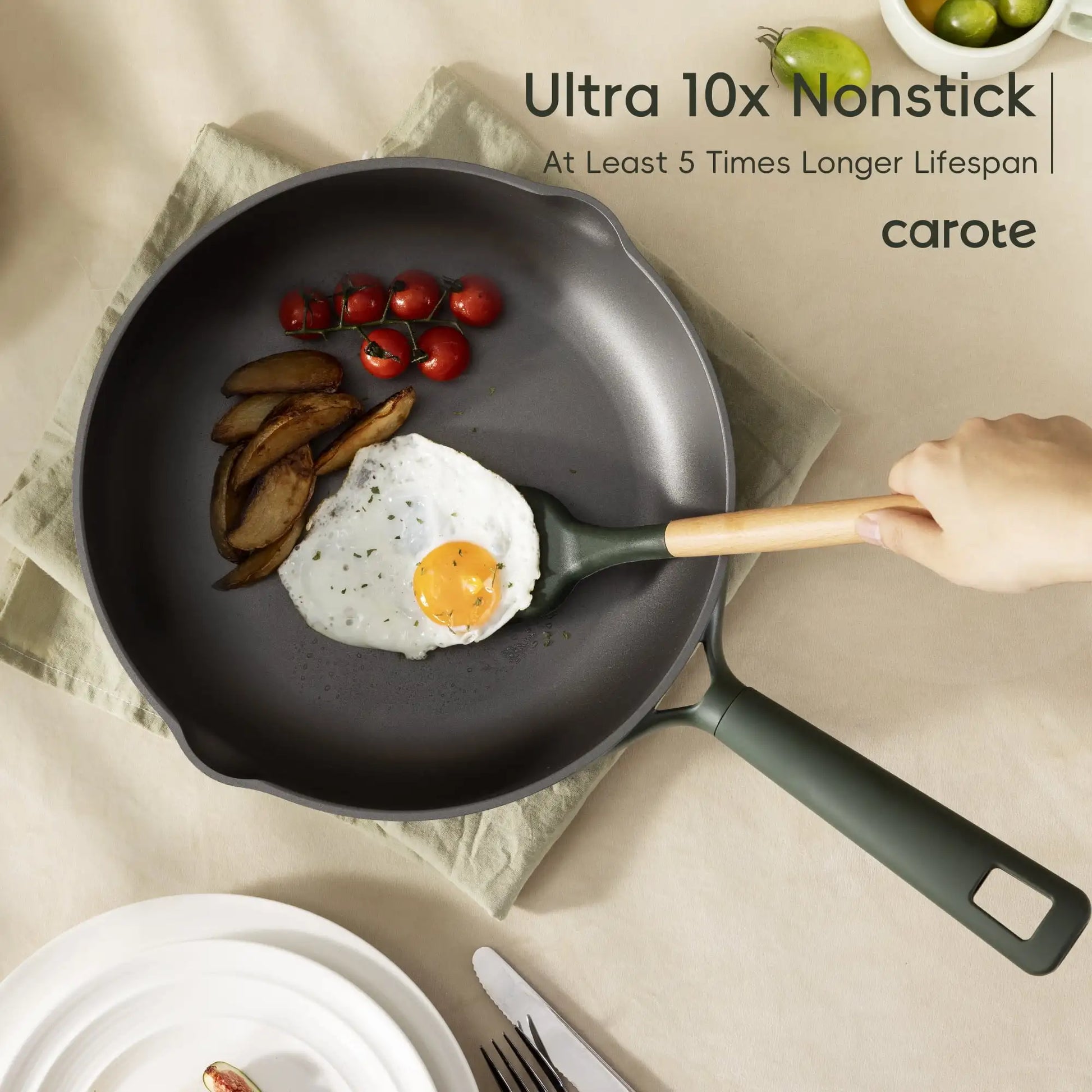 19 Pcs Nonstick Cookware Sets, Non Stick Pots and Pans Set, Induction Cookware, Dark Green - Cooky Kitchenware