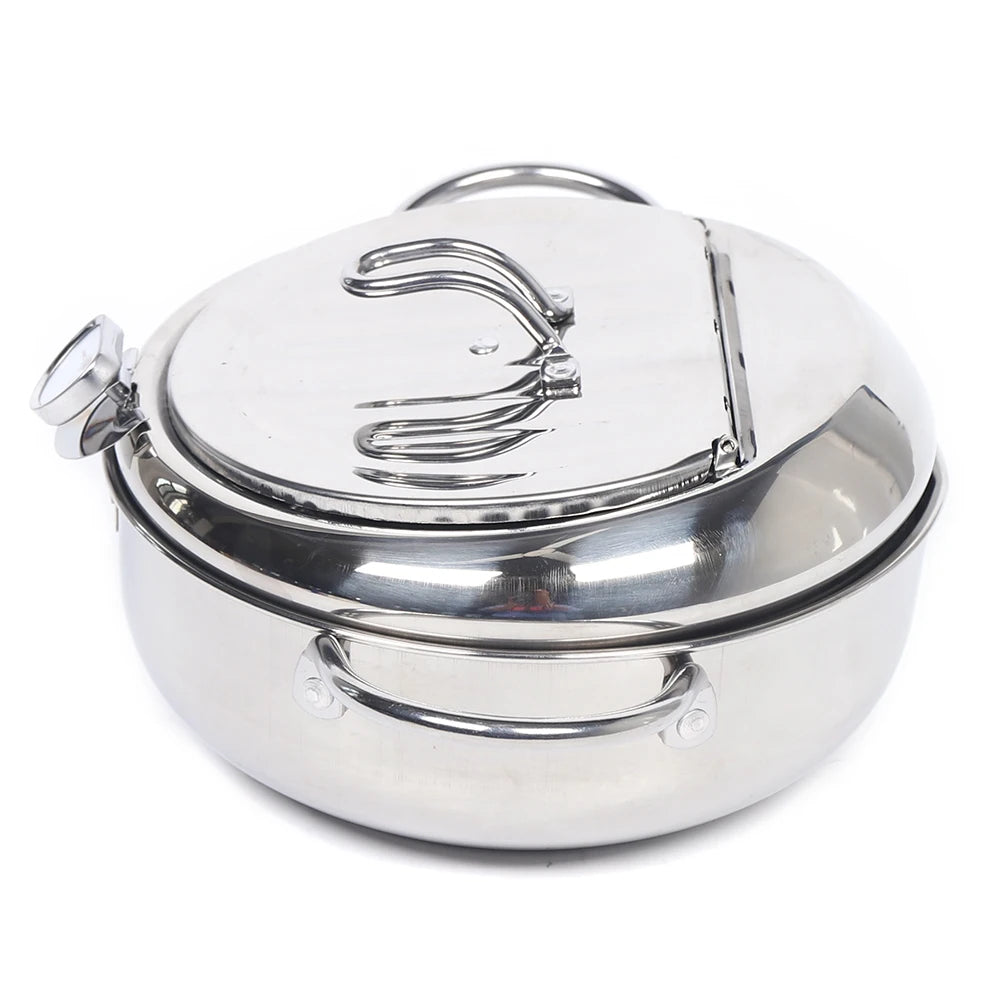 Japanese Style Deep Frying Pan With Temperature Gauge Lid And Oil Drip Rack 304 Stainless Steel Fryer - Cooky Kitchenware