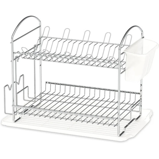 2-Tier Stainless Steel Dish Rack with Drainboard - Space-Saving Design for Efficient Kitchen Drying and Storage - Cooky Kitchenware
