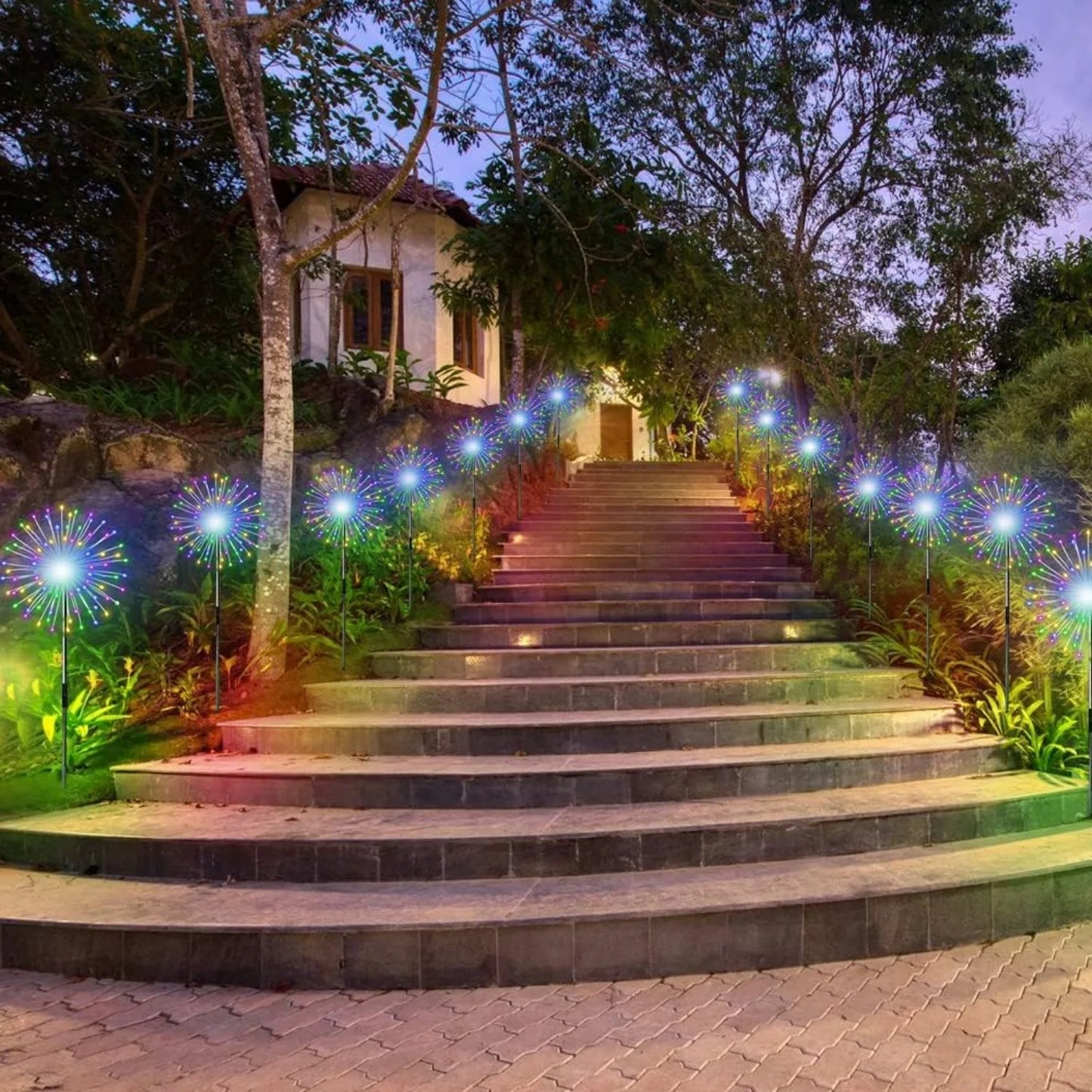 4 Pack Solar Firework String Lights - IP65 Waterproof 8 Modes w/Remote, Outdoor Christmas Decor for Garden/Patio/Party