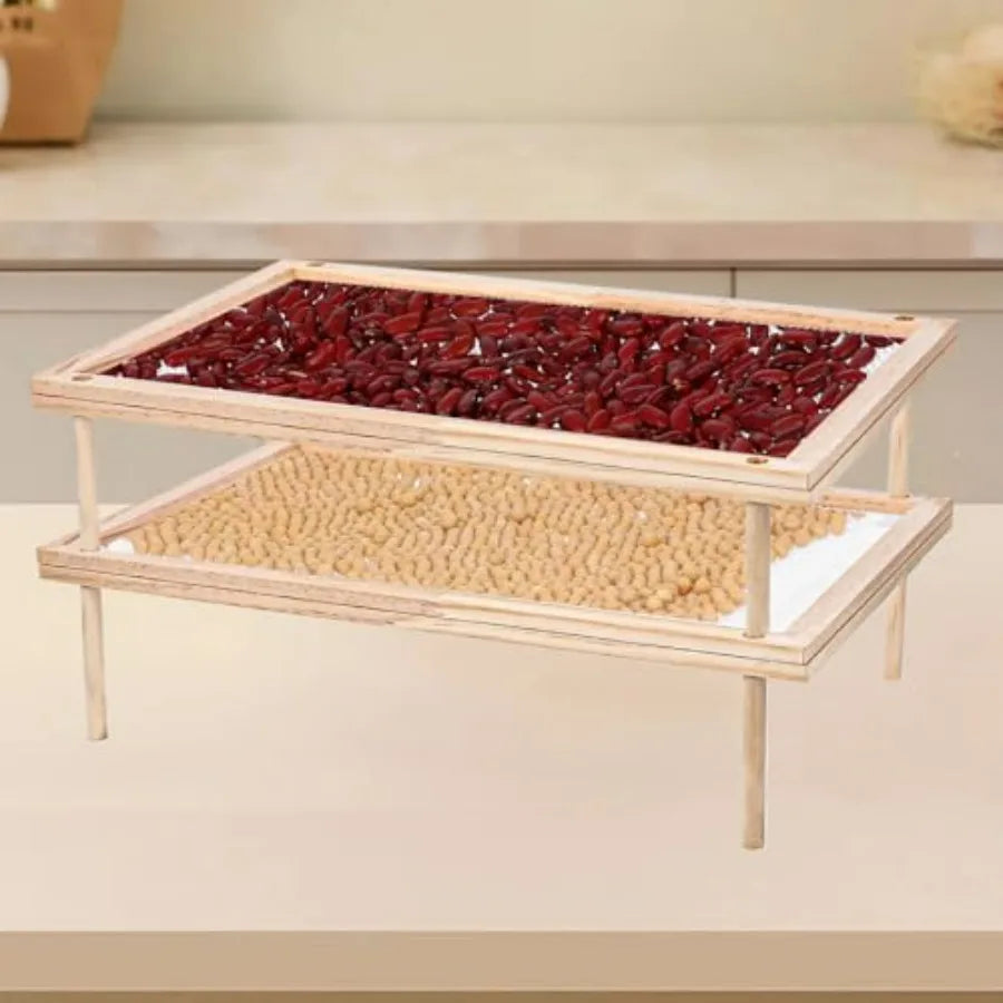Set of 2 Stackable Wood Pasta Herb Drying Rack Food Dryer Stand with Net for Drying Seeds Herb Bud in Kitchen Garden and Outdoo