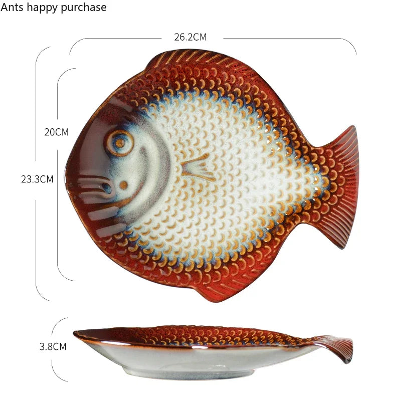 Fish Shape Ceramic Dinner Plate Sushi Plate Fruit Tray Salad Bowl Soup Plate Steak Plate Sashimi Dish Dessert Bowl Snack Dish - Cooky Kitchenware