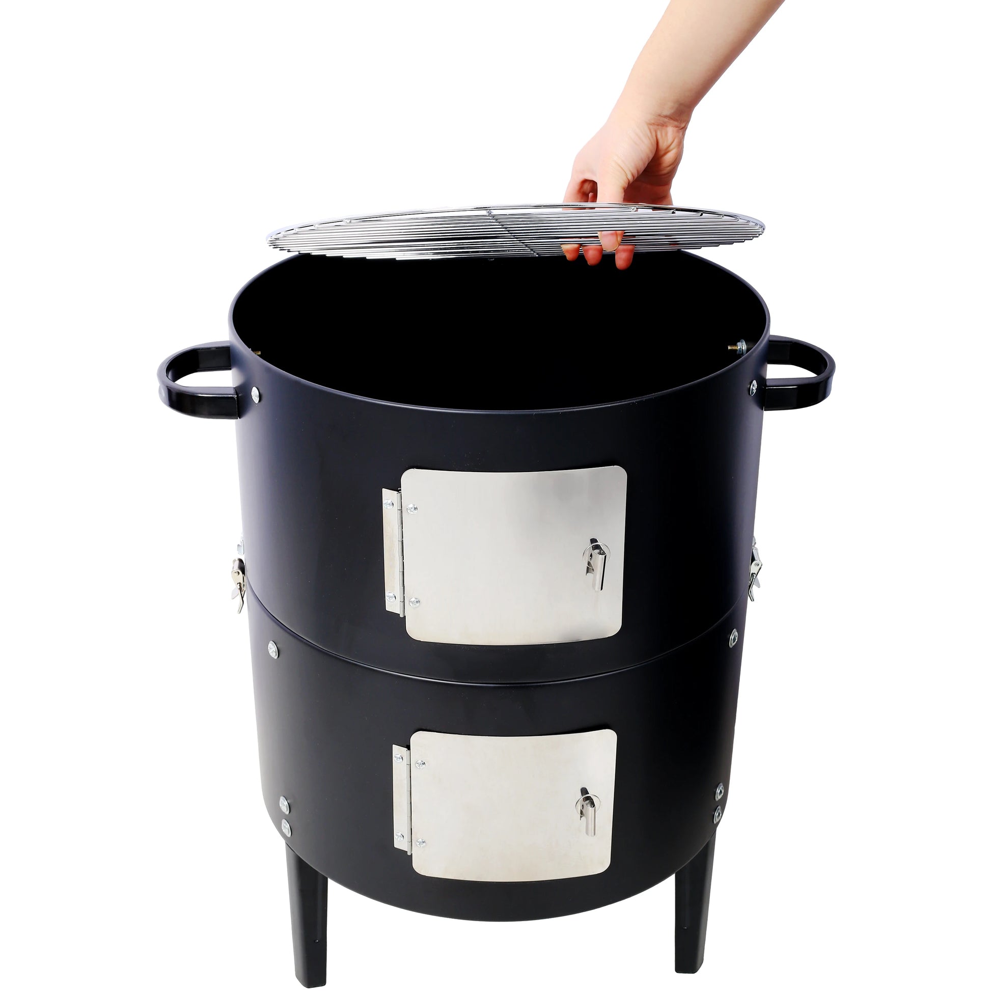 17 Inch Steel Charcoal Smoker Heavy Duty Round BBQ Grill for Outdoor Cooking Black - Cooky Kitchenware