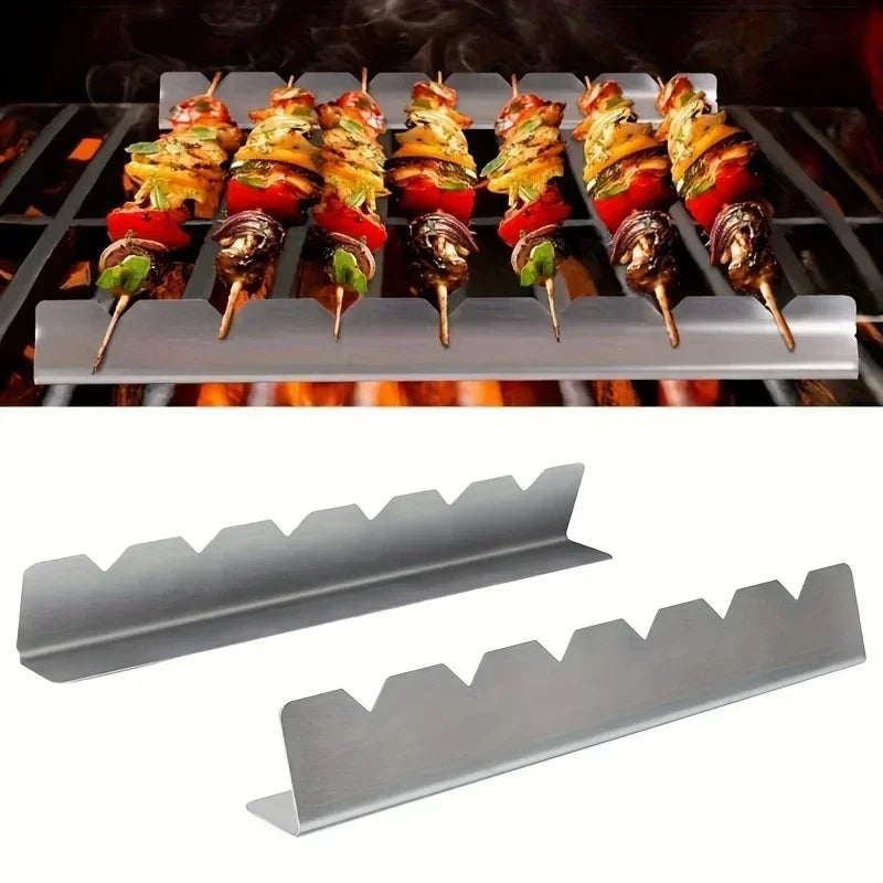2 Piece Kebab Rack Skewer Holders Stainless Steel Barbecue