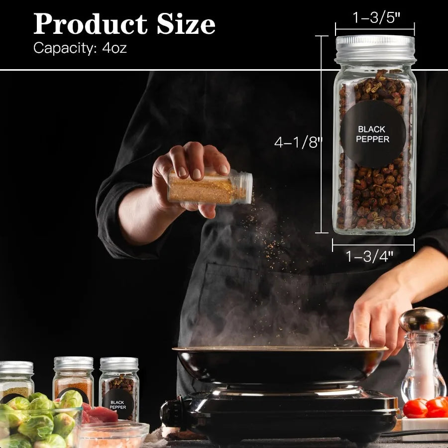 DkOvn 12 24 36 48pcs Glass Spice Jars 4oz Empty Spice Jars with Metal Caps Labels Shaker Lids Collapsible Funnel Chalk Pen Seas