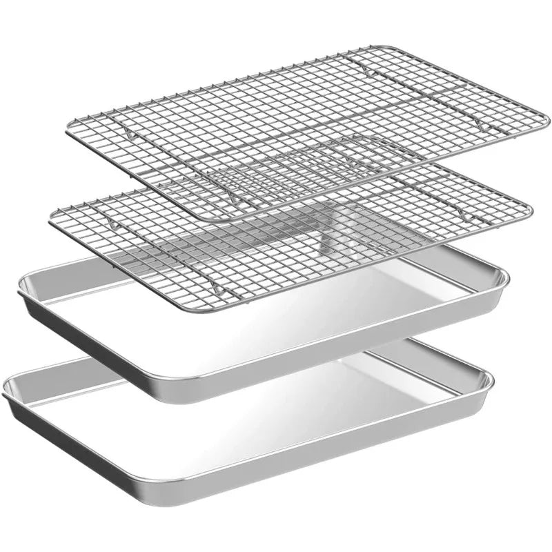 Half Sheet Pans With Rack Set [2 Pans + 2 Racks], CEKEE Stainless Half Size Large Baking Sheets With Rack -18 Inch Baking Tray S - Cooky Kitchenware