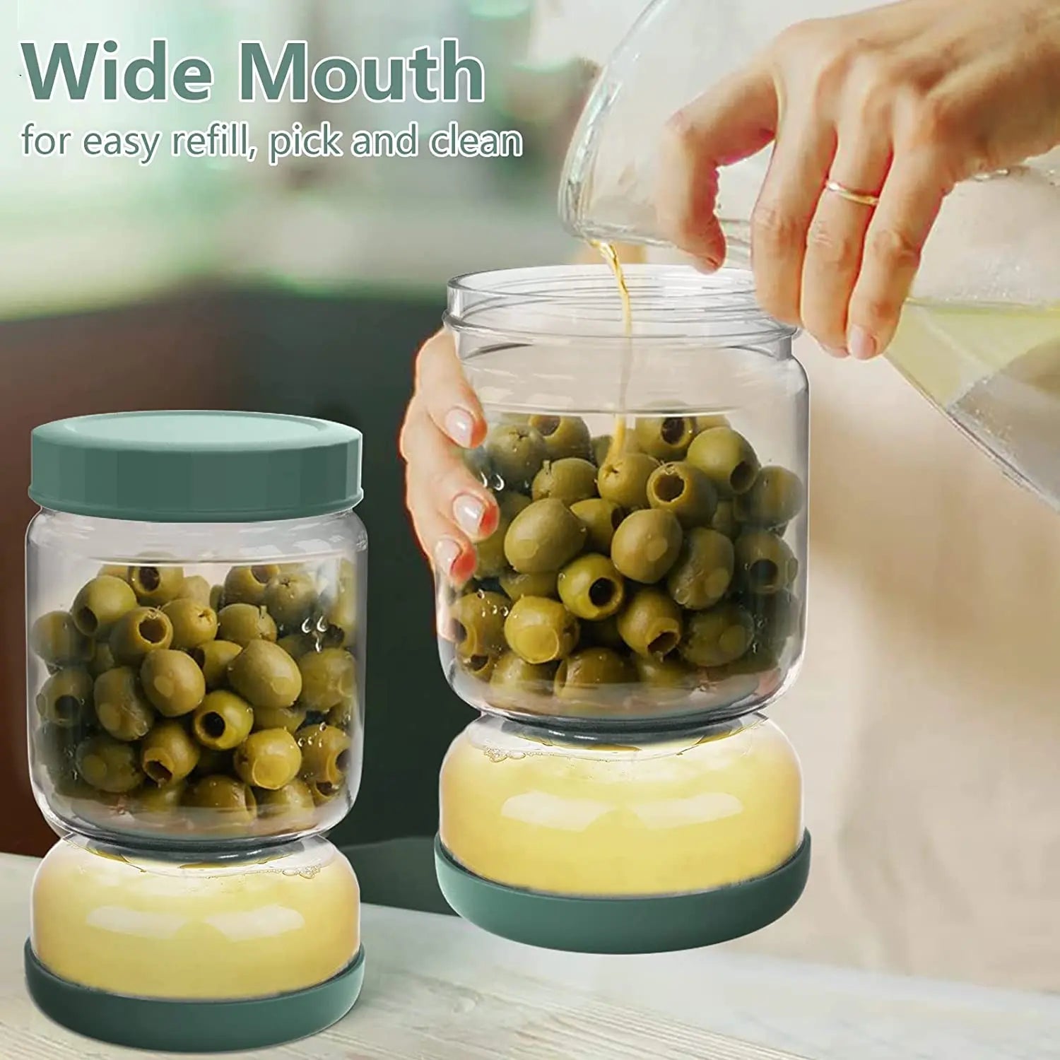 Glass Pickles Jar with Lids Strainer Olives Hourglass Jug Food Storage Kimchi Container Jalapenos Fermentation Kitchen Separator - Cooky Kitchenware
