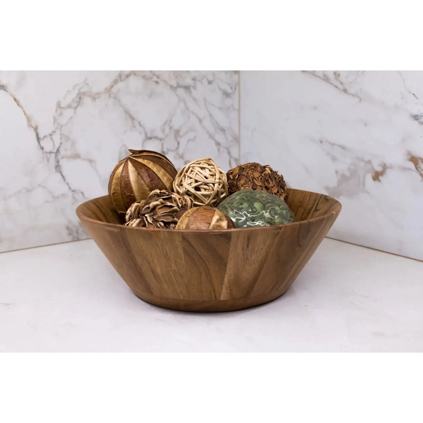 Acacia Wood Large Angled Serving Bowl Natural Finish