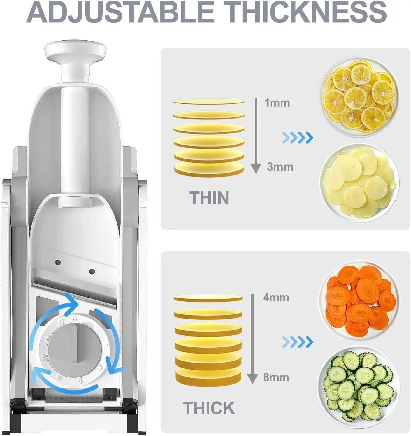 Safe Mandoline Slicer Kitchen Adjustable Thickness 0.1-8mm