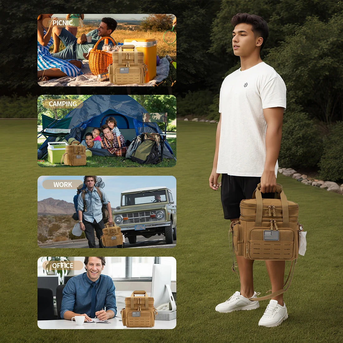 Tactical Lunch Box Expandable 18L Insulated Cooler Bag Leak Proof Lunch Bag for Work Camping Outdoor Picnic MOLLE Weave Strap - Cooky Kitchenware