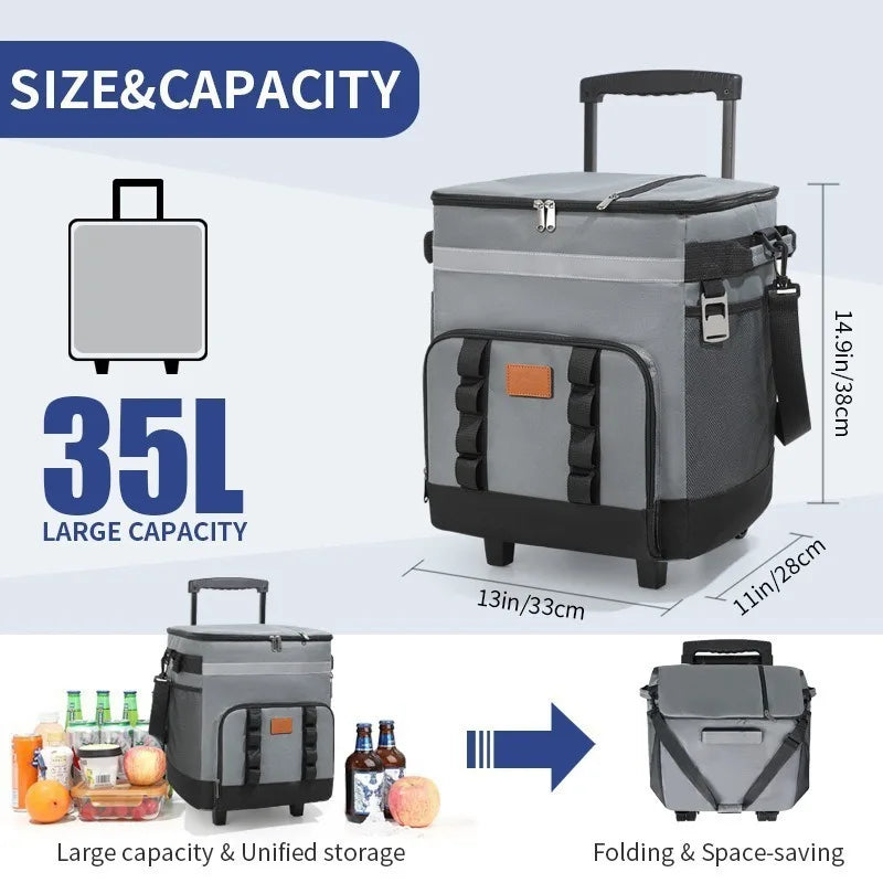 Insulated Rolling Cooler Bag Leak Proof Large Thermal Food Delivery Box Detachable Food Storage Container for Travel BBQ - Cooky Kitchenware