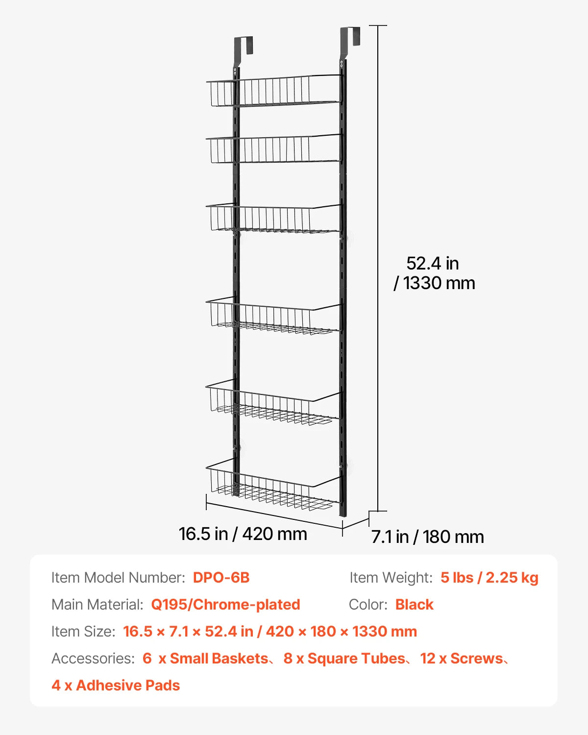 SucceBuy 6/8/9Tier Over the Door Pantry Organizer Heavy-Duty Steel Hanging Spice Rack Hanging Basket Wall Seasoning Shelves