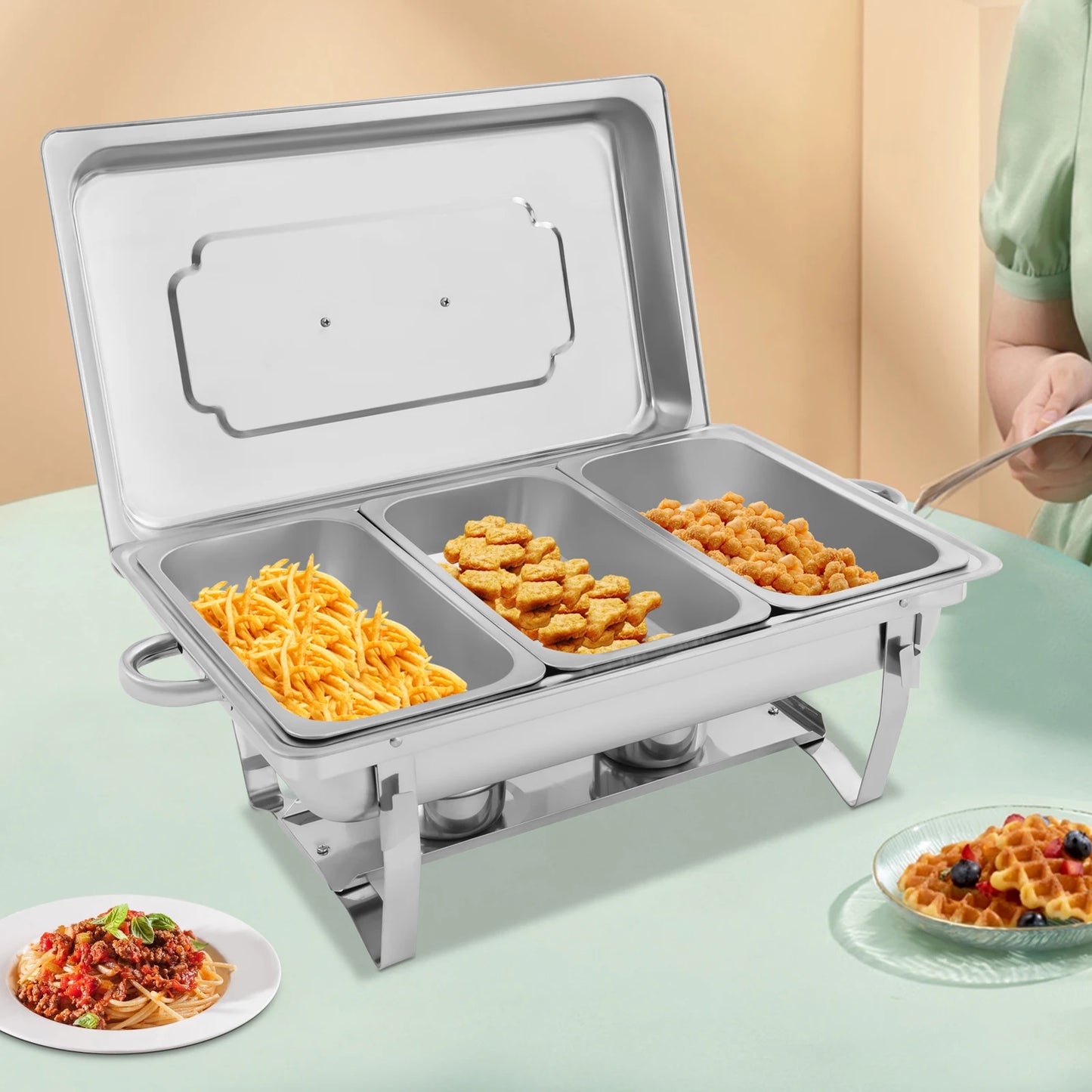 Chafing Dish Buffet Set 3 Grid Stainless Steel Chafer Warmer