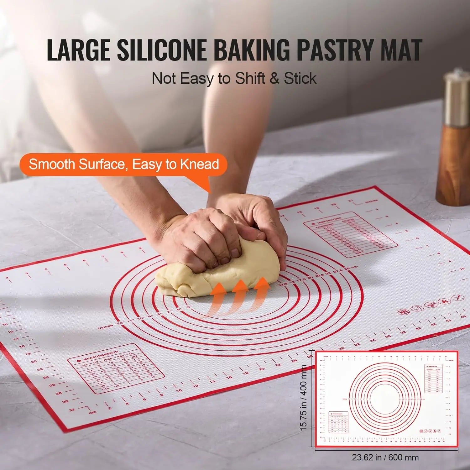 Rolling Pin with Thickness Rings and Nonstick Pastry Baking Mat Set for Fondant Pizza Pastry Pasta Dough and Cookies - Cooky Kitchenware