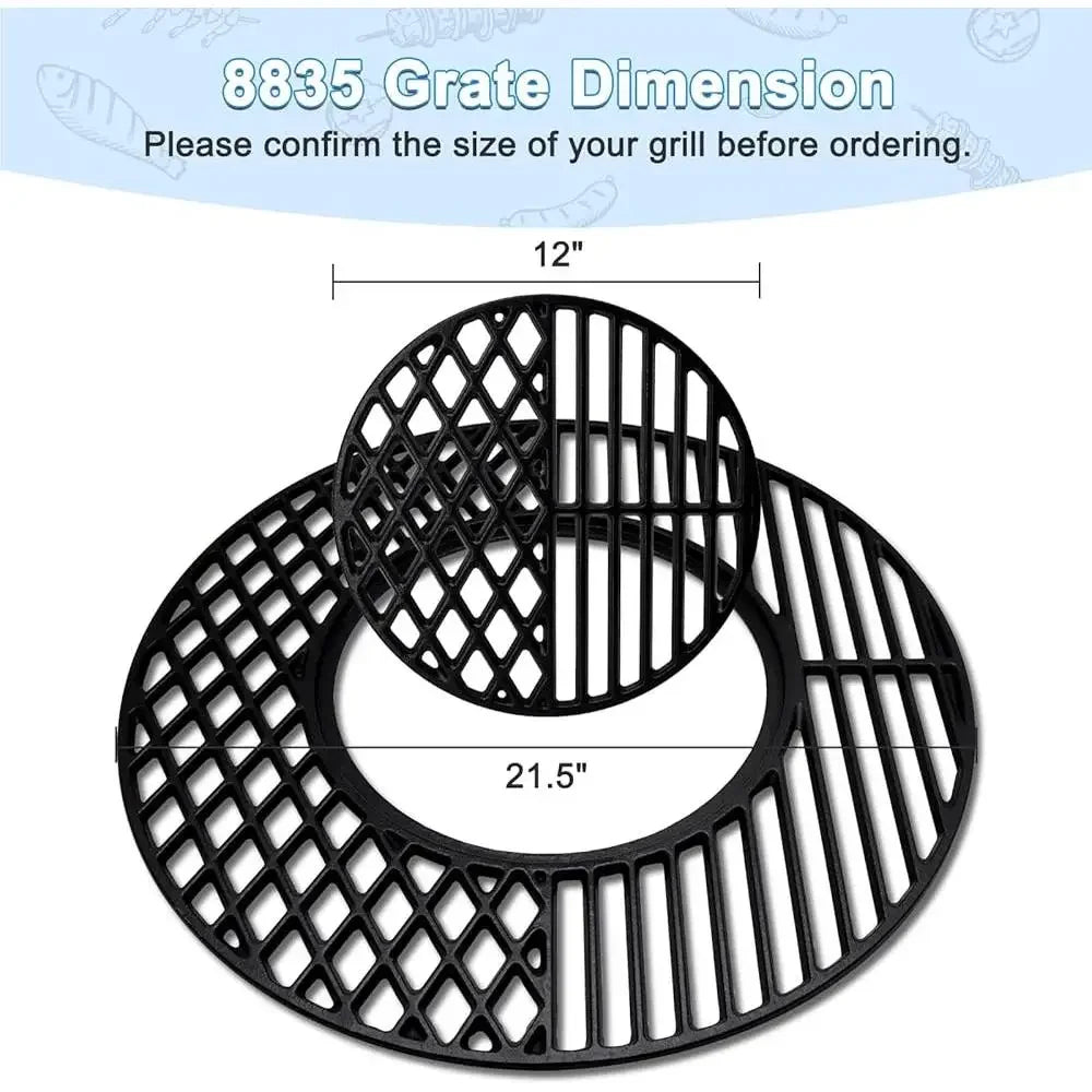 21.5 Inch Cast Iron Grill Grate Replacement 22 Inch Weber Charcoal Grills Master-Touch One-Touch Smoker Durable Cooking Surface