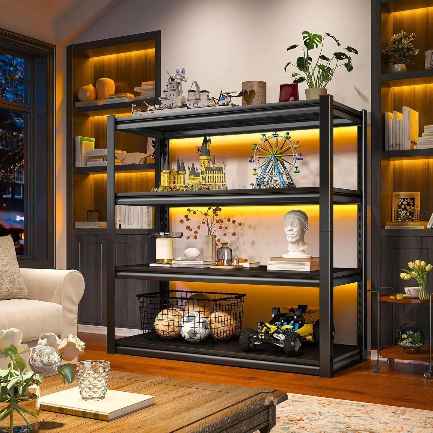 40" W Garage Shelving 2000 LBS Storage Shelves 4 Tier Heavy Duty Shelving Adjustable Metal Shelves Warehouse, 40" W x19 D x57 H