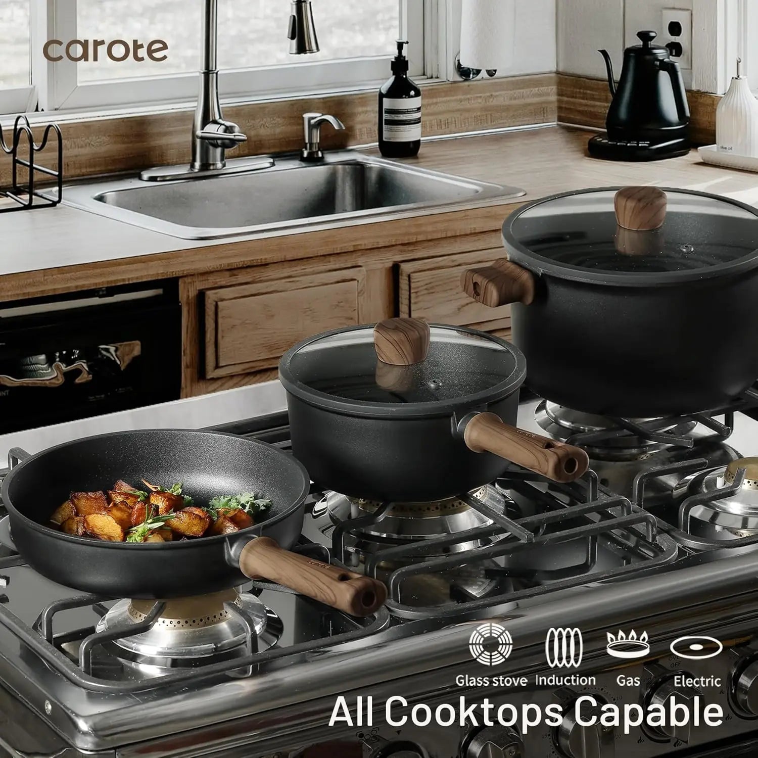 Nonstick Pots and Pans Cookware Set 16 Pieces Kitchen Cooking Set with Frying Pan - Cooky Kitchenware