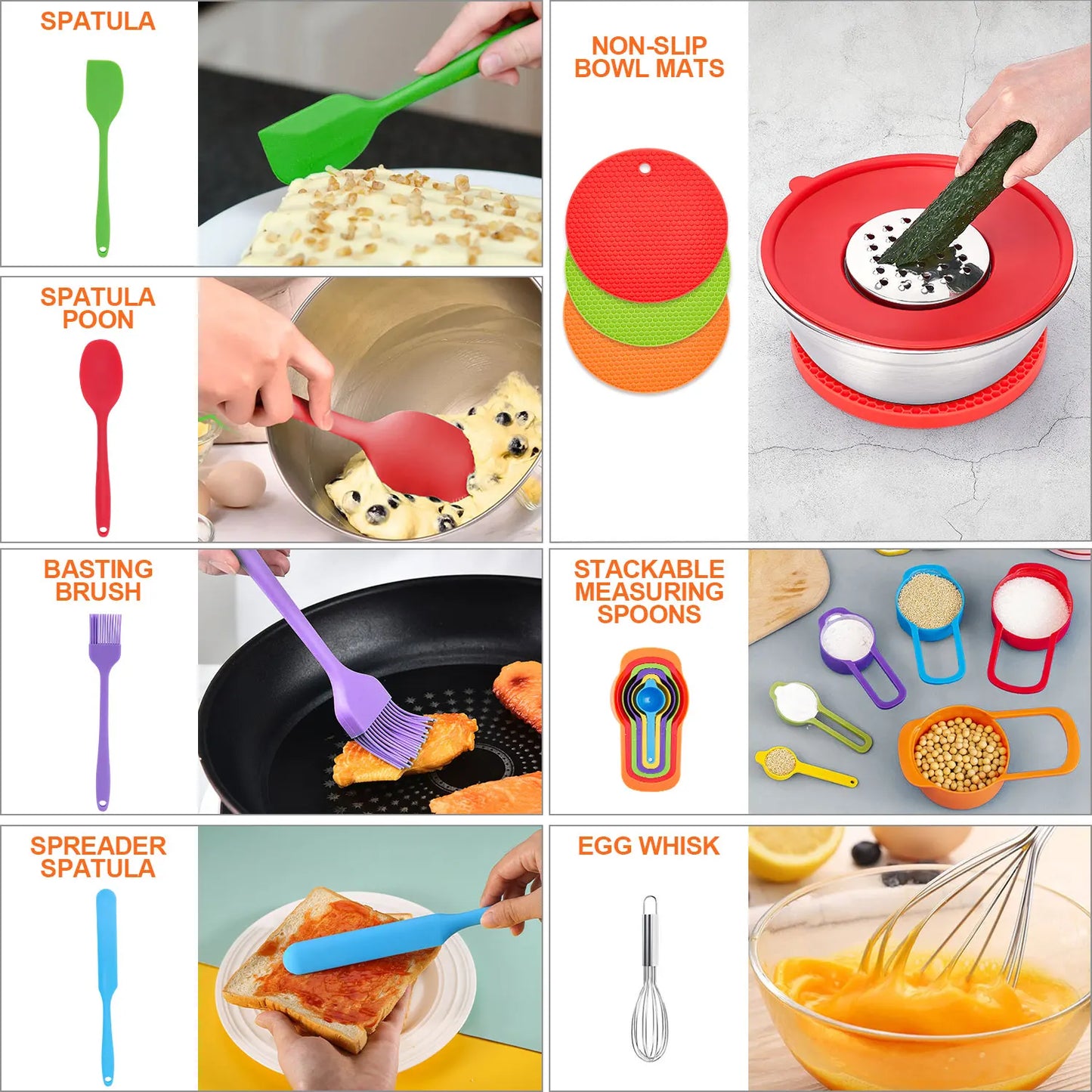 29 Piece Stainless Steel Mixing Bowls Set Non Slip Kitchen