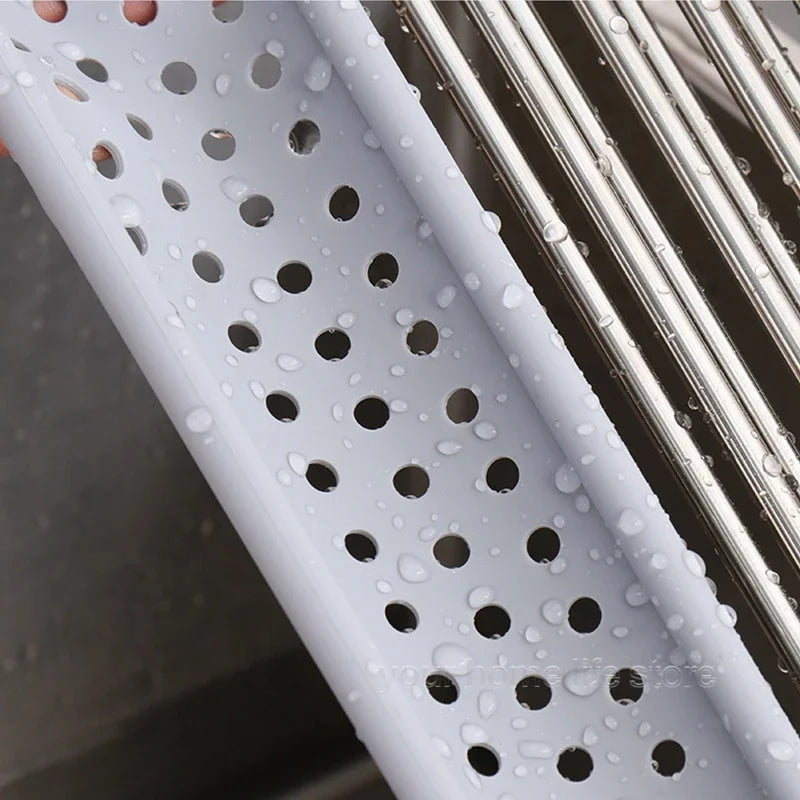 Kitchen accessories,Roll Up Dish Drying Rack 304 Stainless Foldable Sink Rack Shelf Kitchen Storage Organizer Bowl Plate Drainer