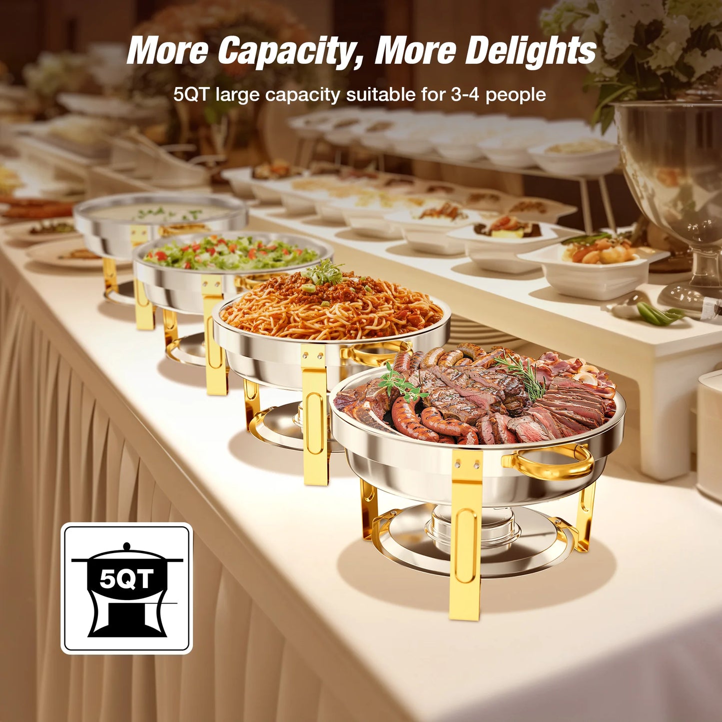 2/4/6 Pack Stainless Steel Chafing Dish Buffet Chafer Pan Round Catering Warmer w/Glass Lid for Party Banquet - Cooky Kitchenware