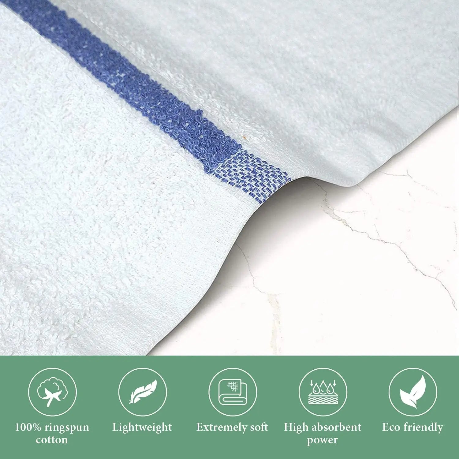 Bar Mop Blue Stripe 10lbs 16x19 Pack of 60 100% Cotton Double Stitched Route Ready Absorbent Kitchen Towel Dish Towels - Cooky Kitchenware