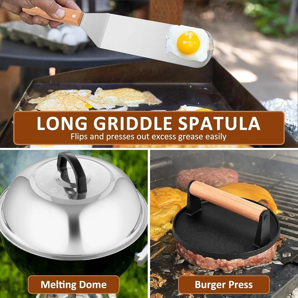 25PCS Griddle Accessories Set Flat Top Grill Tools Stainless Steel Spatulas Scraper Basting Cover Ideal BBQ Cooking - Cooky Kitchenware