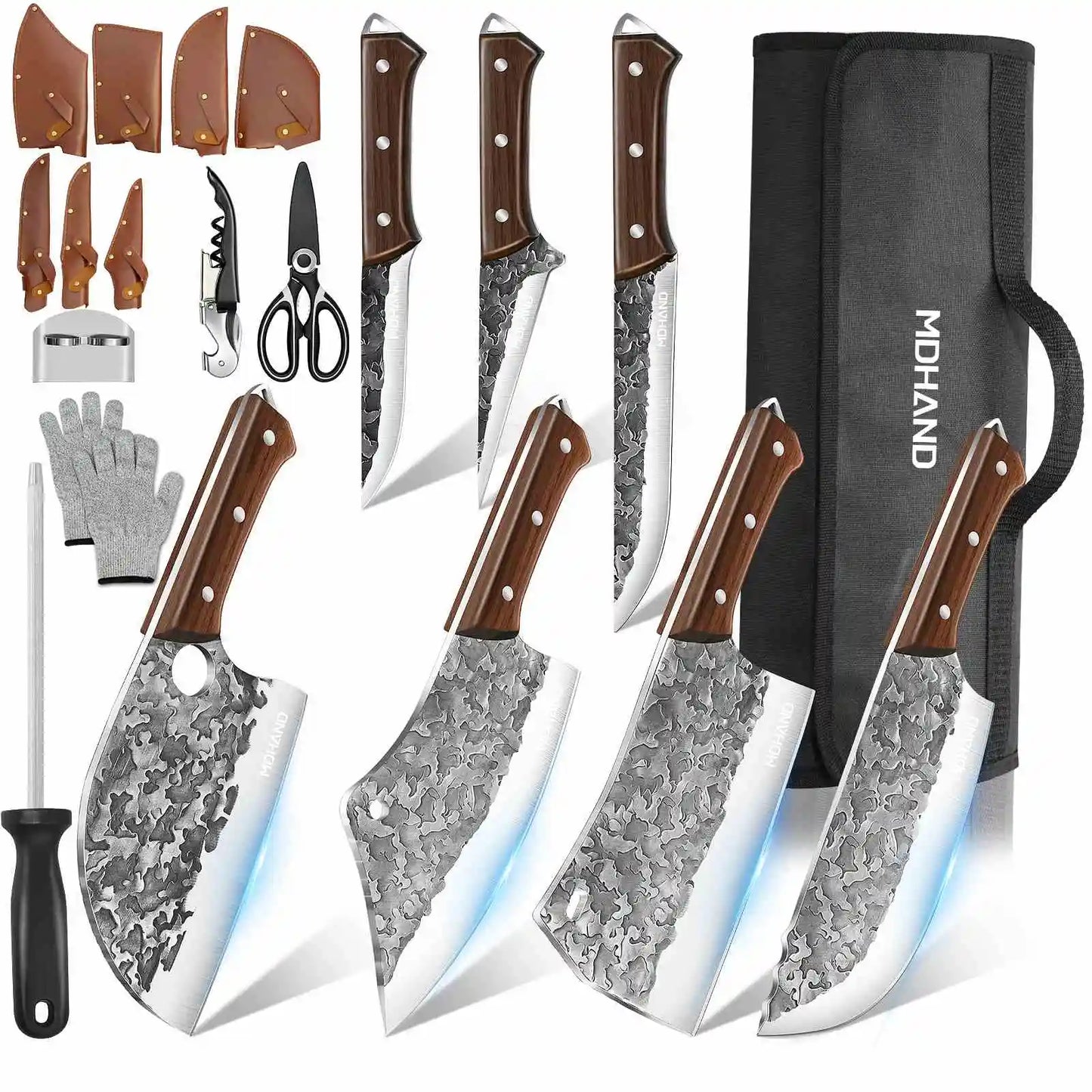 Kepeak 14Pcs Butcher Chef Knife Set With Roll Bag For Meat