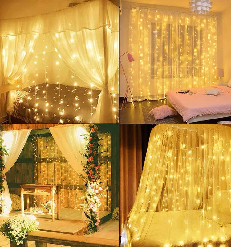 Curtain Light for Party/Wedding/Festival/Christmas,Window Blinking String Light for Bedroom/Living Room,USB Plug with 8 Modes - Cooky Kitchenware