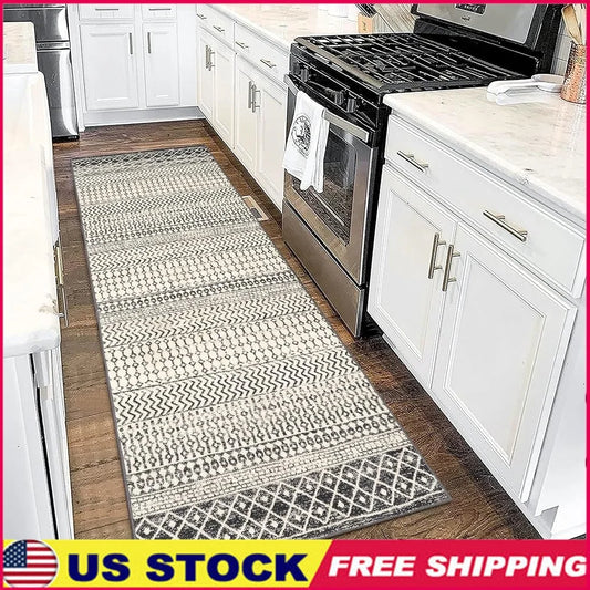 Ultra Soft Washable Runner Rug Non-Slip Moroccan Design Hallway Kitchen Bathroom Vintage Boho Floor Carpet - Cooky Kitchenware