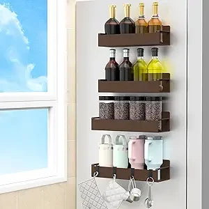 4 Pack Magnetic Spice Rack Organizer for Refrigerator and Oven Black Fridge Organizers and Storage for Kitchen - Cooky Kitchenware