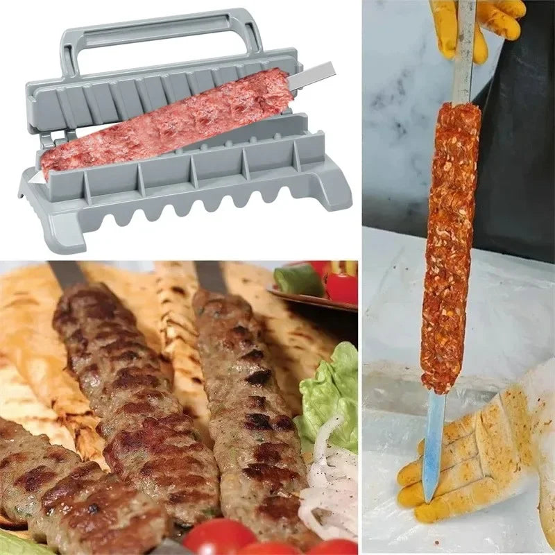 Kebab Mould Tools 8/9inch Flat Stainless Steel BBQ Barbecue Kebob Skewer Row Kebab Maker for Brazilian Koobideh Persian - Cooky Kitchenware
