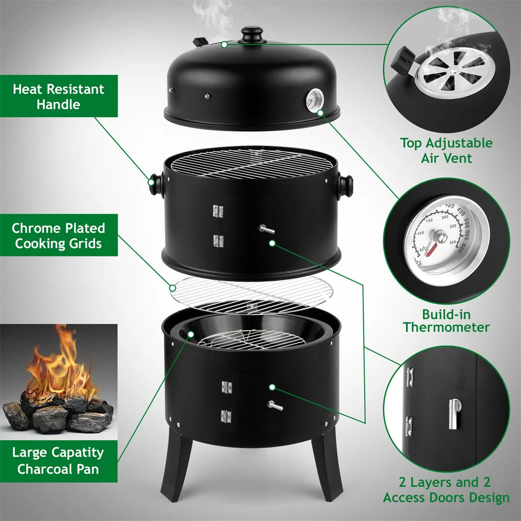 80 Centimeter by 41 Centimeter by 48 Centimeter Iron Spray Smoker Carbon Grill Black - Cooky Kitchenware
