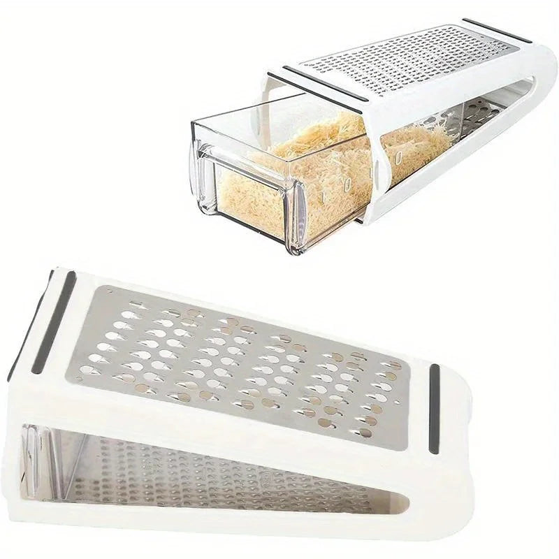 1pc, Cheese Grater, Stainless Steel Cheese Grater With Container, Double-Sided Blades For Vegetables, Carrot, Cucumber Slicer Cu - Cooky Kitchenware